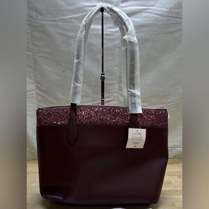 NWT Kate Spade Plum Glitter-Trim Tote